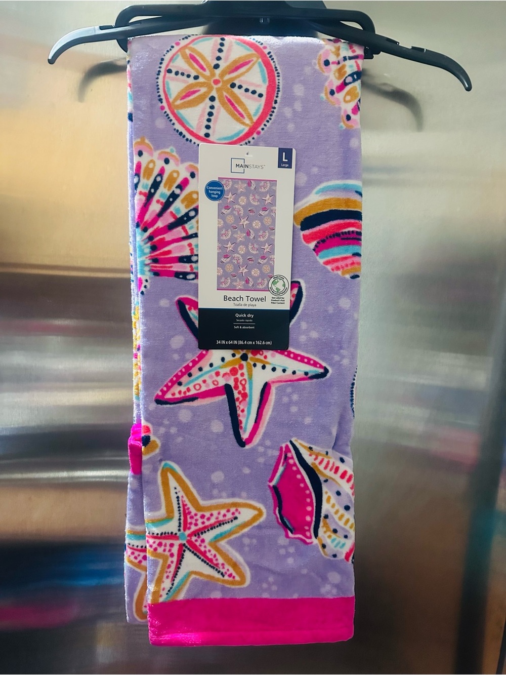Mainstays✨💜🩷⭐️🐚Lavender Beach Towel with Multicolor Seashells